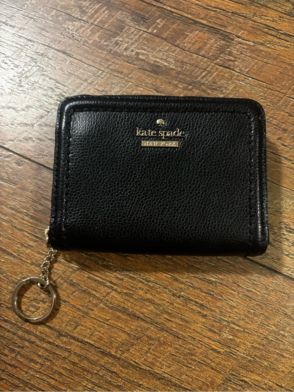 kate spade Black Pebbled Leather Zip Card Holder with Key Ring